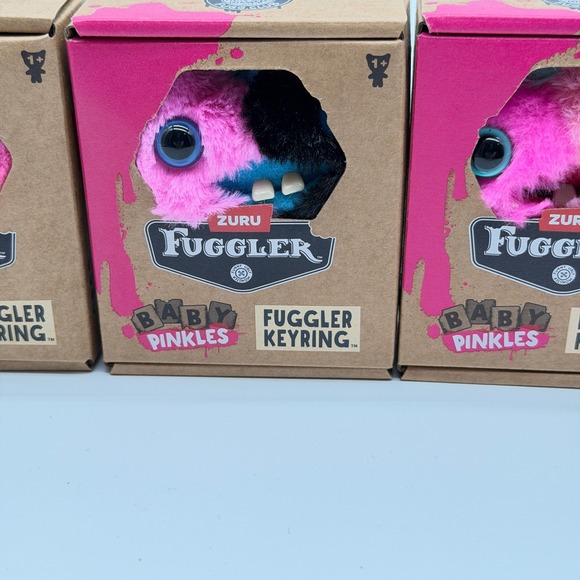 ZURU Fuggler Baby Pinkles Fuggler Keyring Plush Pink Valentine Complete Set of 6 - Picture 4 of 15